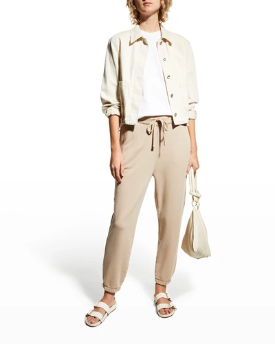 Eileen Fisher Petite Organic Cotton Terry Ankle Track Trousers In Khaki
