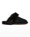 Ugg Scuff Sis Slippers In Shearling With Fur Trim In Black