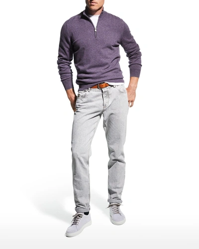 Brunello Cucinelli Men's Cashmere 1/4-zip Sweater In Viola