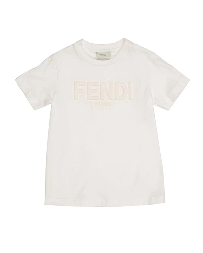 Fendi Kid's Logo Embroidered Cotton T-shirt In F0znm White