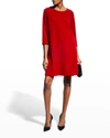 Caroline Rose Round-neck 3/4-sleeve A-line Stretch-velvet Dress In Ruby