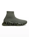 Balenciaga Speed Stretch-knit High-top Sock Trainer In Khaki Blk