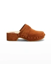 Chloé Suede Block Heel Clogs With Studded Detailing In Ochre Delight