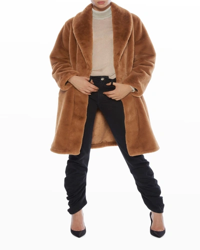 Apparis Bree Faux Fur Wrap Coat In Tobacco