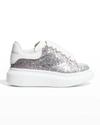 Alexander Mcqueen Girl's Oversized Glitter Sneakers, Toddler/kids In Silverwhite