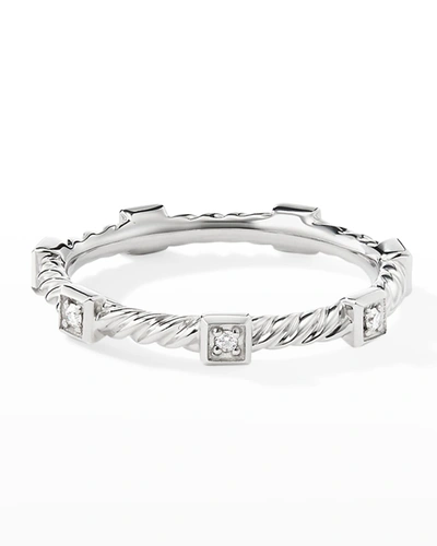 David Yurman 2mm Cable Stack Band Ring With Diamonds And 18k White Gold