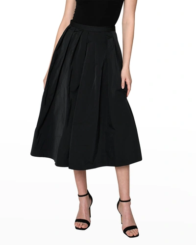 Nicole Miller A-line Pleated Taffeta Midi Skirt In Black