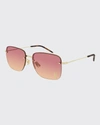 Saint Laurent Ysl Rimless Square Metal Sunglasses In 007 Shinny Silver