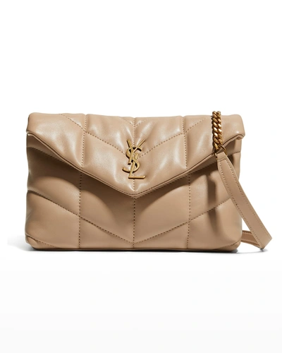 Saint Laurent Loulou Toy Ysl Puffer Quilted Lambskin Crossbody Bag In Dark Beige