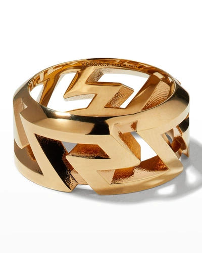 Versace Men's Greca Band Ring In Ruthenium