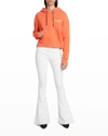 Balmain Flocked Logo Cotton Crop Hoodie In Red Orange / Whit