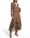 Veronica Beard Tunis Tiered Floral-print Crepe De Chine Midi Dress In Cinnamon Multi