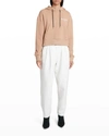 Balmain Flocked Logo Cropped Hoodie In Sand/white