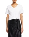 Majestic V-neck Semi-relaxed French Terry T-shirt In Cream