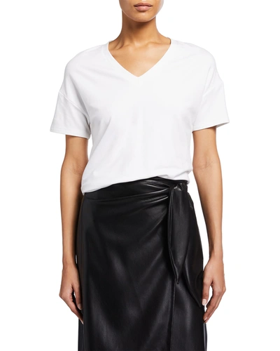 Majestic V-neck Semi-relaxed French Terry T-shirt In Cream