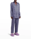 Versace Greca Signature Silk Twill Pajama Top In Orchid Black