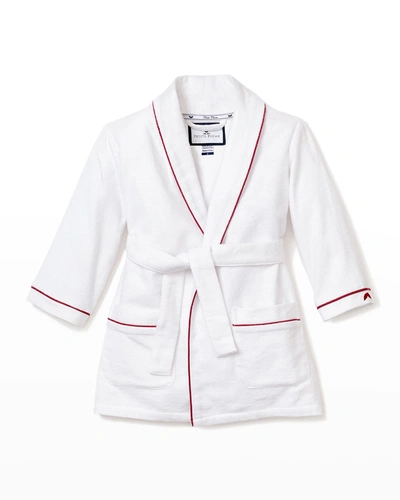 Petite Plume Kid's Solid Flannel Robe W/ Contrast Piping In White