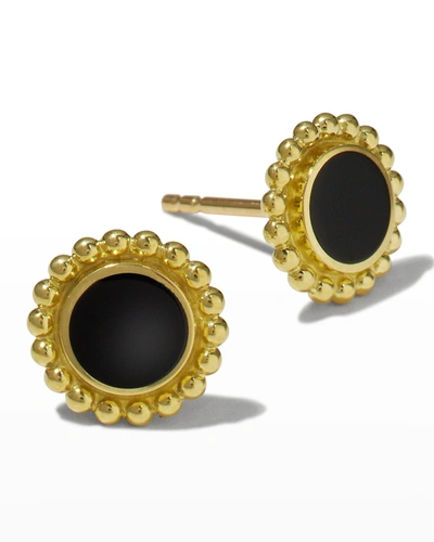 Lagos 18k Yellow Gold Covet Onyx Caviar Bead Stud Earrings In Gold/black