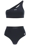 Off-white Logo-print One-shoulder Bikini Set In Black White (black)