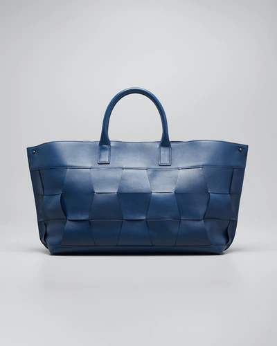 Akris Ai Braided Trapezoidal Stripe Medium Tote Bag In Pacific Blue