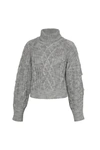 Aleena Mouline Cable With Fringe Turtleneck Pullover In Gray Melange