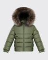 MONCLER BOY'S BYRON QUILTED FUR-TRIM JACKET,PROD166870327