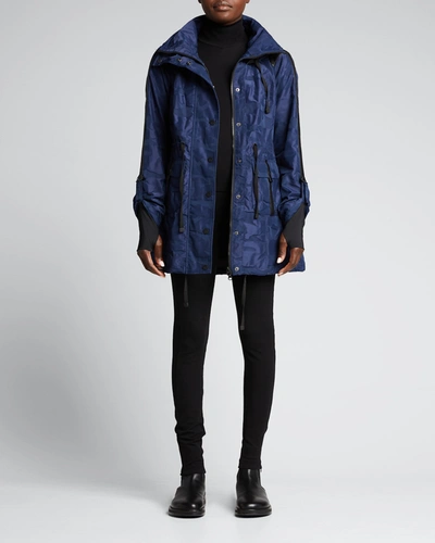 Blanc Noir Camo-print Hooded Anorak Jacket In Blue