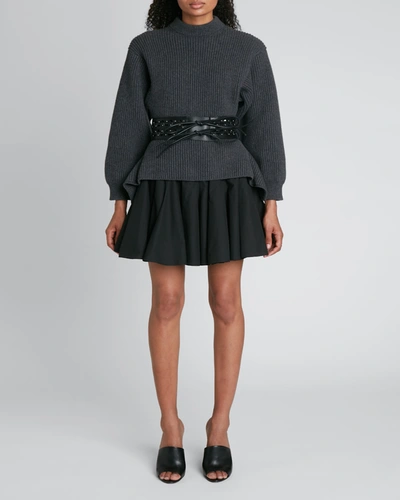 Alaïa Ribbed Wool-cashmere Peplum Sweater In Poudre