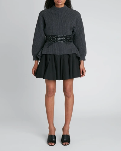 ALAÏA RIBBED WOOL-CASHMERE PEPLUM SWEATER PROD166540090