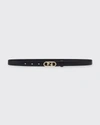 Fendi Ff Lock Leather Skinny Belt In Midnight