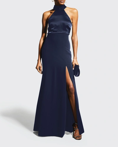 Cinq À Sept Alexandra Halter Trumpet Gown In Navy