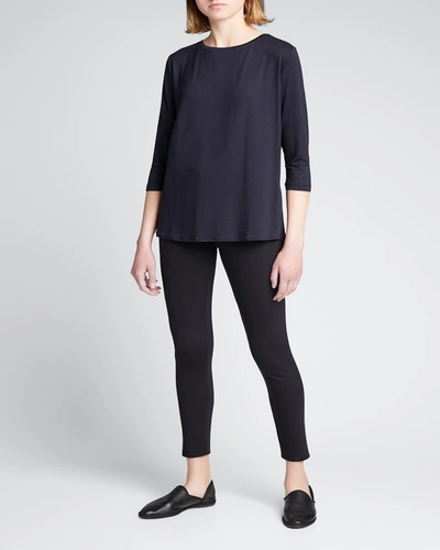 Majestic Soft Touch 3/4-sleeve Boat-neck Top In Noir
