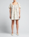 Rebecca Taylor Whisper Rose Tulip-sleeve Dress In Silver Combo
