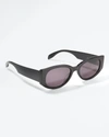 Alexander Mcqueen Logo Rectangle Acetate Sunglasses In Shiny Solid Ivory
