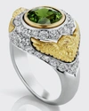 Anthony Lent Green Sapphire Pavé Putti Ring With Diamonds, Gold And Platinum In Yg
