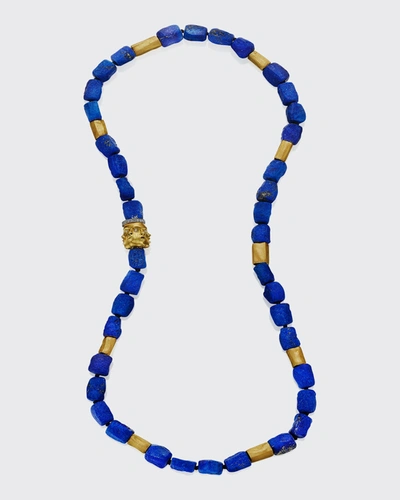 Anthony Lent Lapis Emotions Bead Necklace In 18k Yellow Gold And Diamonds In Yg