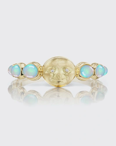 Anthony Lent Ascending Opal Moonface Ring18k Yellow Gold, Opal, Diamond 0.004ct In Yg