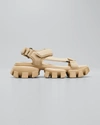 Prada Lambskin Grip Thunder-sole Sport Sandals In Deserto