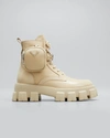 Prada Leather Zip Pocket Combat Booties In Deserto