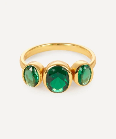 Shyla Gold-plated Isla Triple Glass Crystal Ring In Emerald Green