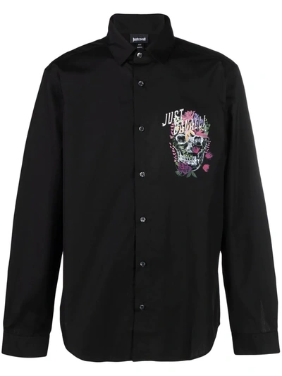 Just Cavalli Skull Logo-print Shirt In 黑色