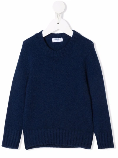 Siola Babies' Crewneck Knitted Sweater In 蓝色