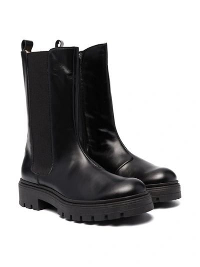 Florens Teen Chunky-sole Leather Boots In 黑色