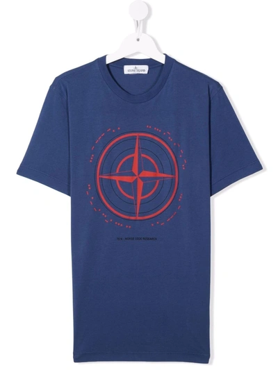 Stone Island Junior Teen Compass Logo-print T-shirt In 蓝色