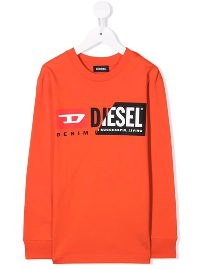 Diesel Logo-print Long-sleeve T-shirt In 橘色