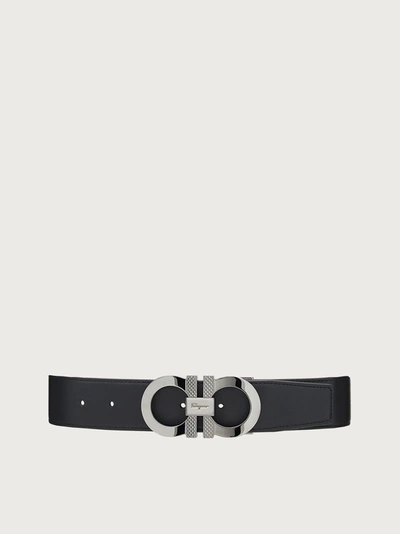 Ferragamo Reversible And Adjustable Gancini Belt In Black