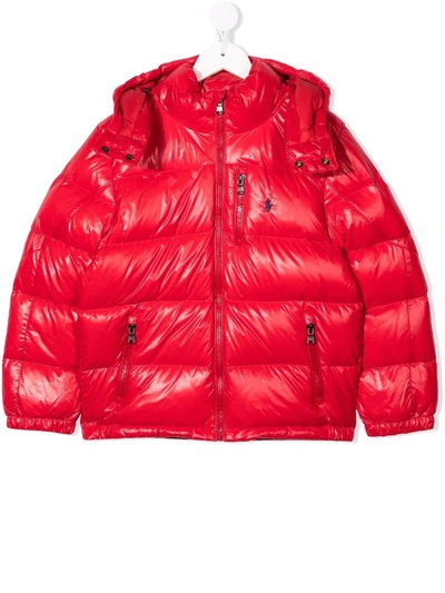 Ralph Lauren Kids' Logo-embroidered Feather-down Puffer Jacket In Red