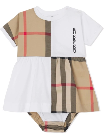 Burberry Babies' Dress & Diaper Cover W/ Check Inserts In White