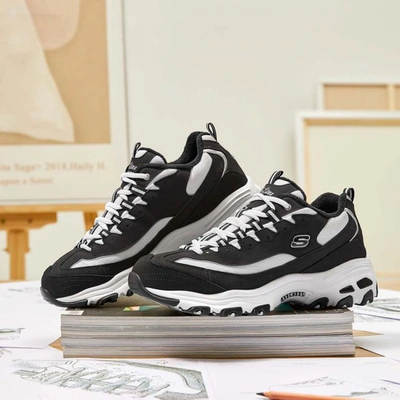 Skechers 斯凯奇灯芯绒拼接厚底熊猫鞋老爹鞋女休闲运动鞋秋季 In Black