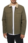 O'neill Bay Trucker Jacket With High Pile Fleece Trim In Army